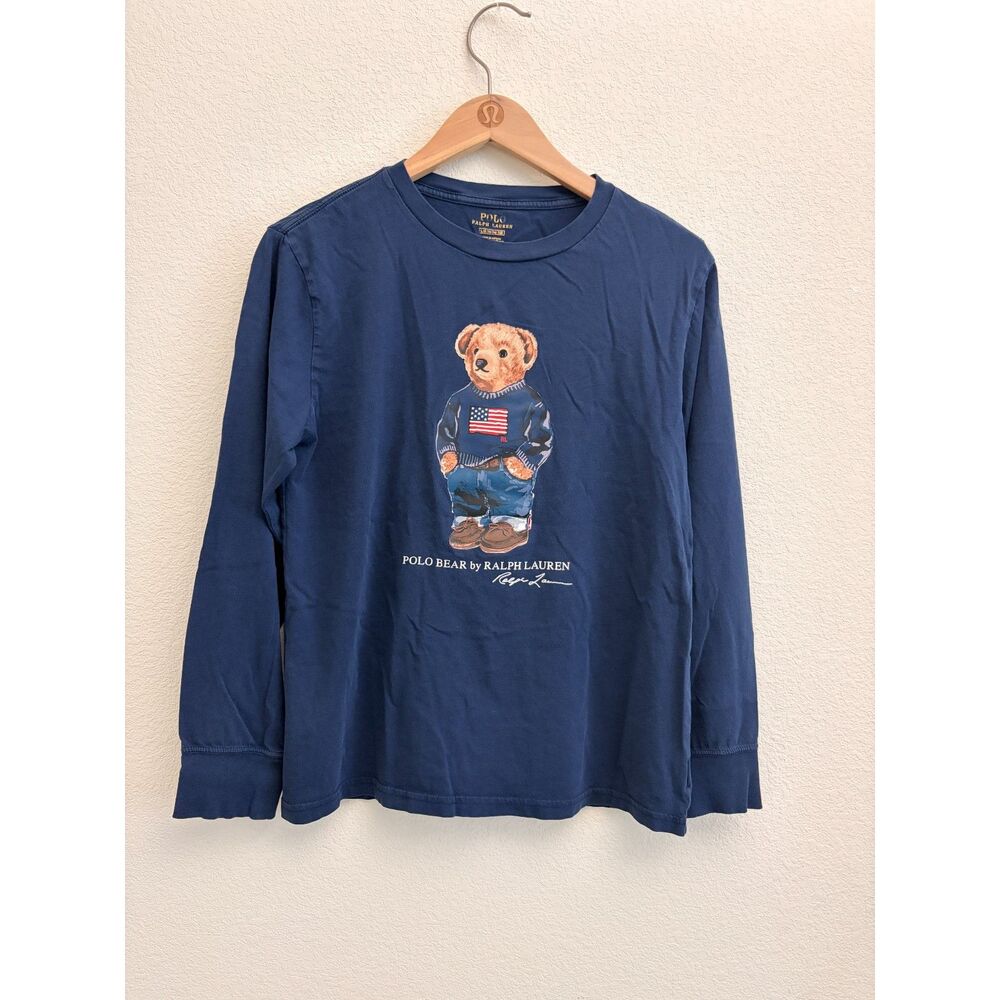 Polo Ralph Lauren Polo Bear Boys L 14-16 Navy Long Sleeve Graphic Tee
